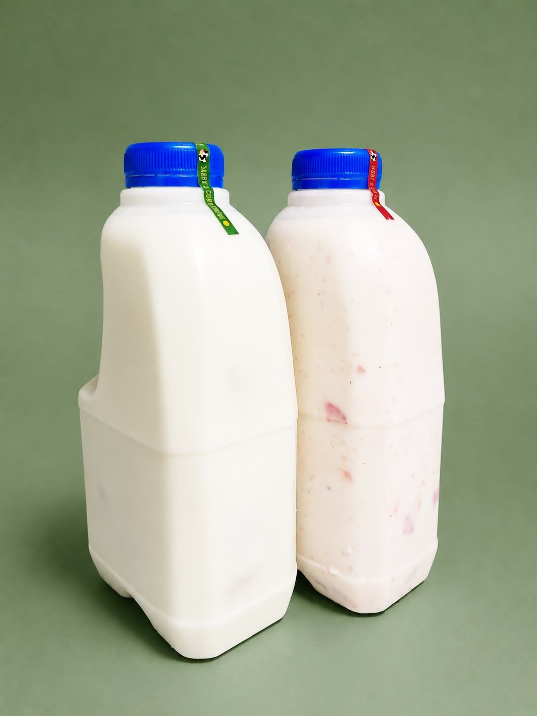 Botellas de yogurt tradicional natural y con frutos rojos